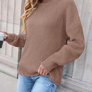 Women's Turtleneck Sleeve Loose Chunky Knitted Pullover Sweater